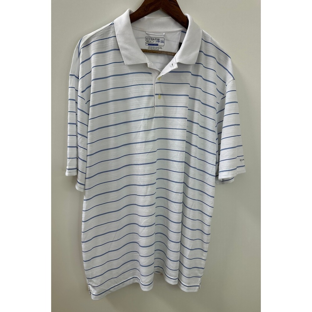 NWT Chaps Golf 78 Stay Dry Polo Shirt Mens XXL White Blue Stripe Preppy Nautical - Picture 3 of 7